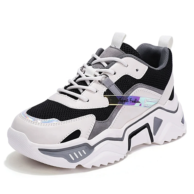 new arrivals platform  Round head Lace up Wedge heel womens sneakers casual Genuine Leather sport shoes for ladies