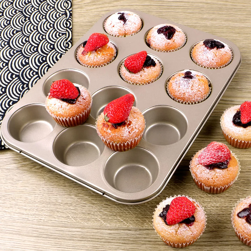 Кухонная антипригарная мини-форма для маффинов из углеродистой стали с 12 отверстиями