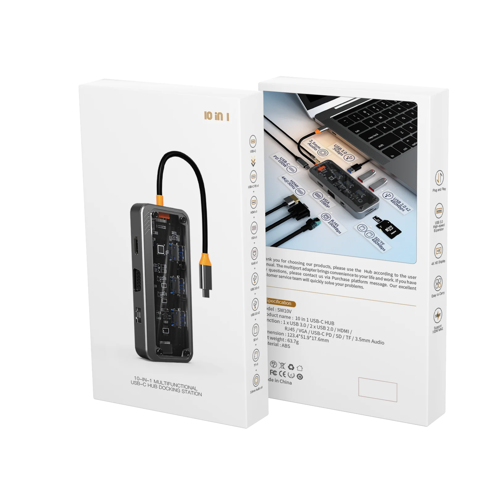 10 in 1 HUB Type Usb-c USB C PD Charging Docking Station Laptop Dual HDTV 4K 100W Usb Hubs
