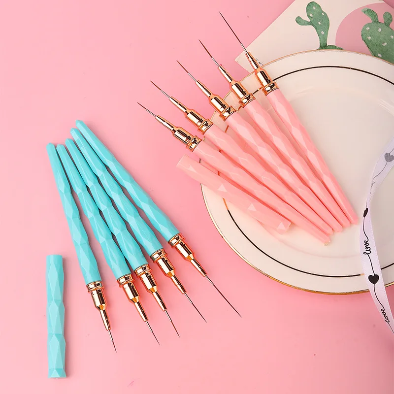 BIN Pink Liner Brush Professional Diamond Shape Handle Nylon Hair Nail Art Tool Pen For Nail Beauty Kits