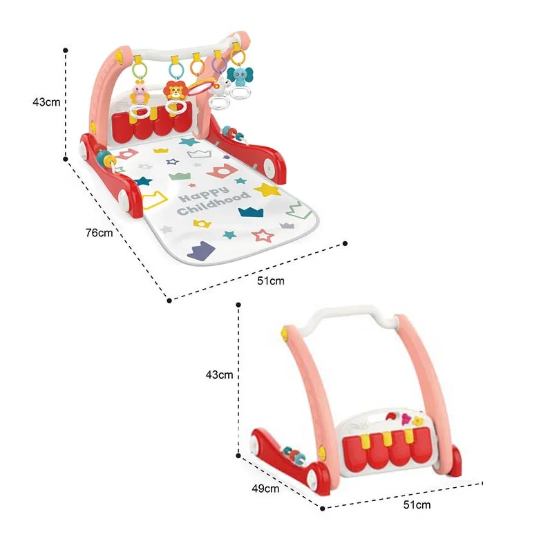 2 in 1 kid smart plush walker buggy kick n play piano keyboard baby activity mat