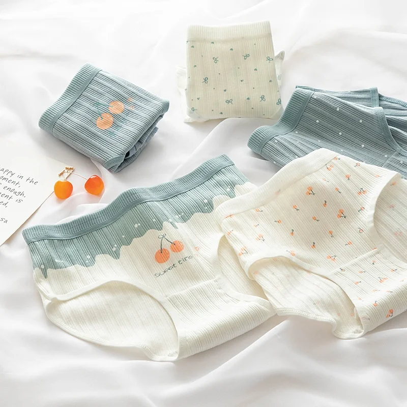 Comfortable cute cherry pattern women cotton panties youth girls underwear