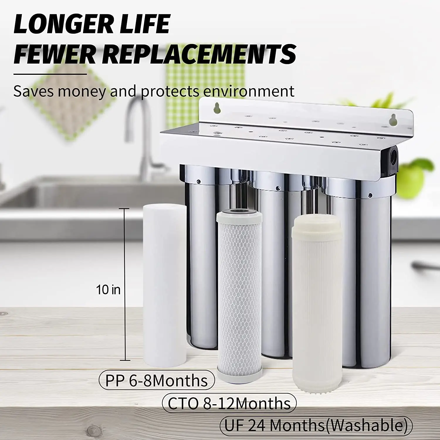 3-Stage 304 Stainless Steel Under Sink Water Filter Whole House Water Filter System Direct Connect to Home Faucet factory sale