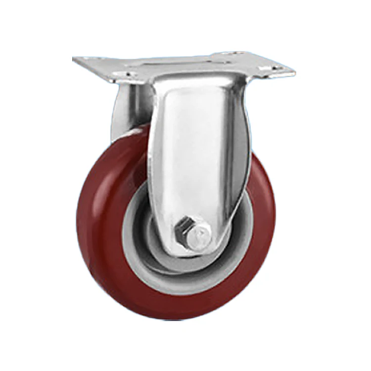 4 inch PVC rubber red industrial high quality fixed removable caster medium duty 100 kg bearing without brakes