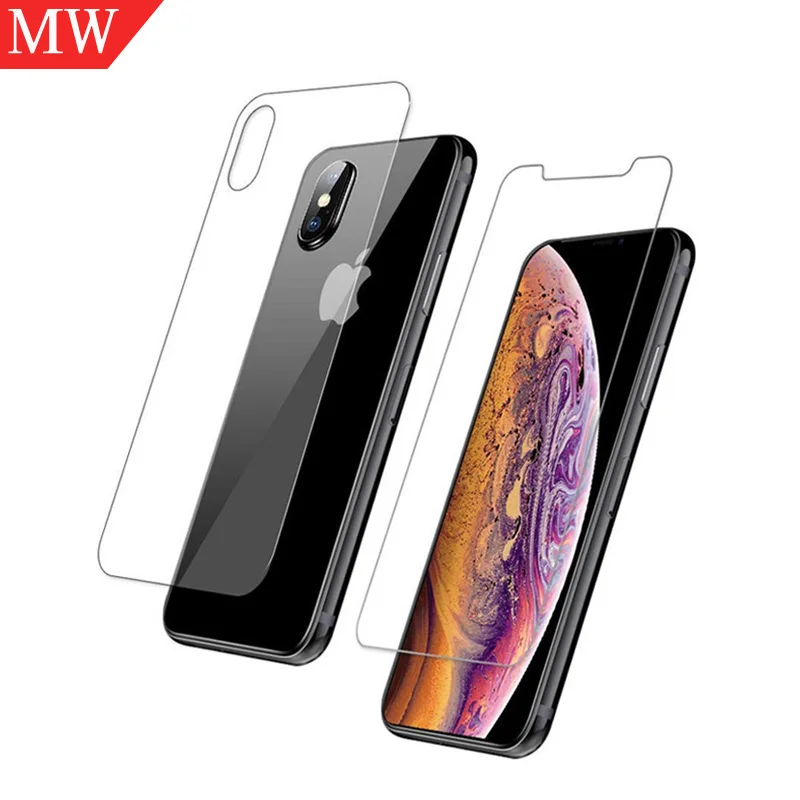 
For iPhone X Xs 9H Transparent Tempered Glass Front Back Screen Protector 