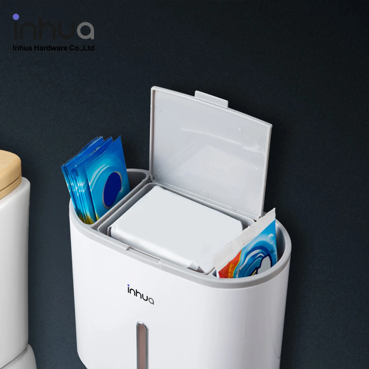 
Simple and stylish multi-purpose bathroom roll paper storage rack wall-mounted tissue box ABS material toilet paper holder 