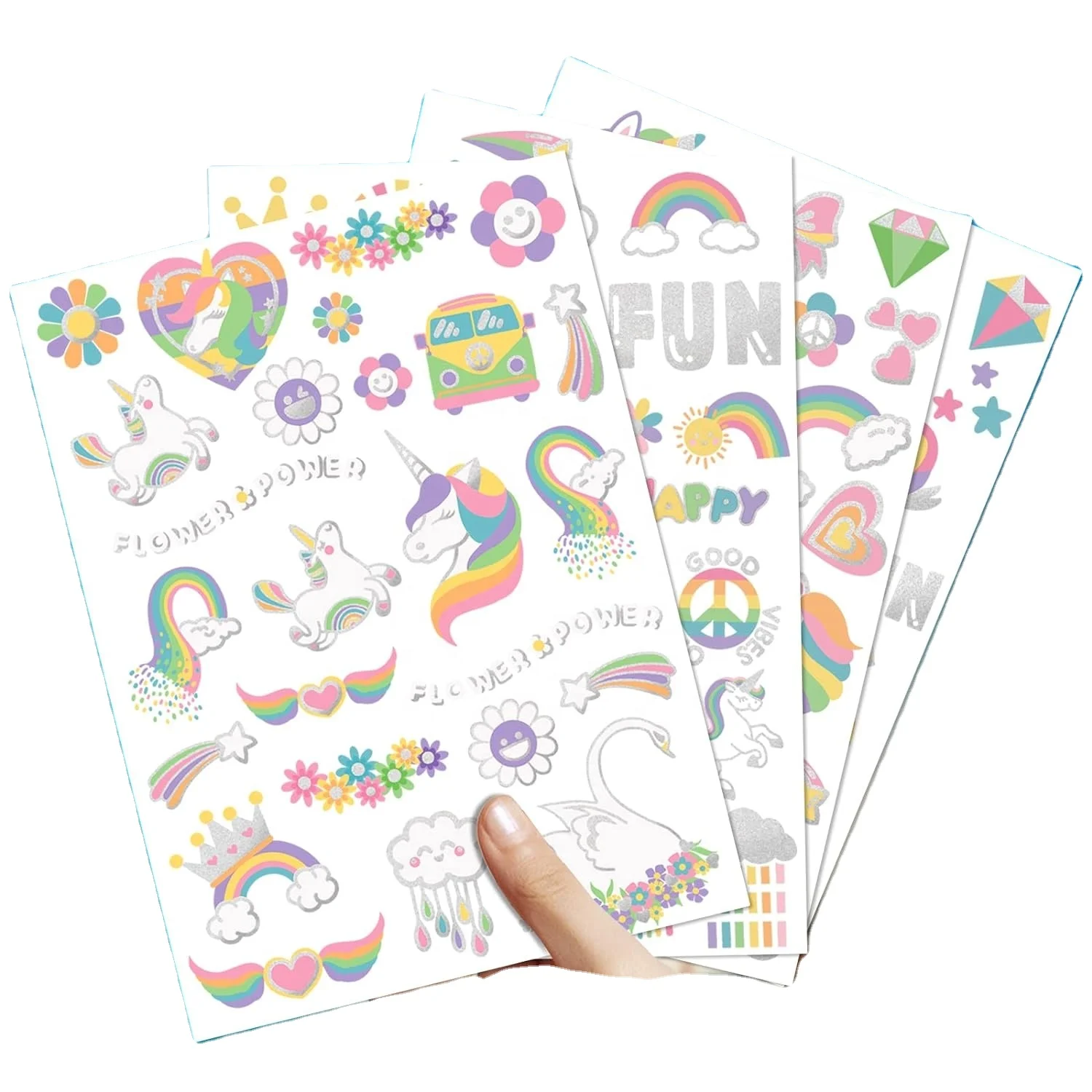 Kids Unicorn Temporary Tattoo Rainbow flower Cute tattoo body Face Tattoo stickers Birthday party gift girl Boy decoration