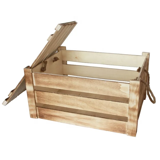 
handmade wooden Product storage bins rectangle basket with lid Vintage customized toy vegetable fruit shipping package crate box 