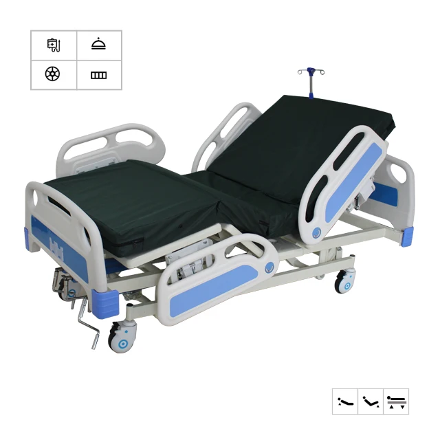 JRAYTON hospital equipment metal three function ICU manual 3 crank patient bed with PP side rail