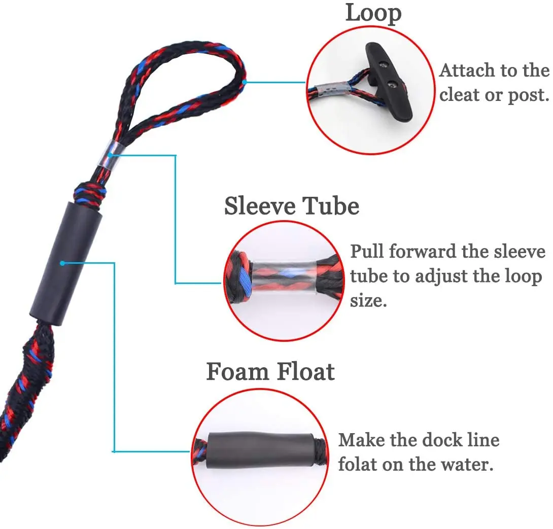 Bungee Boat Dock Lines with Hook 4 Feet wharf line Mooring Rope Boat Accessories Docking Lines PWC Shock Cords for Boats Kayak