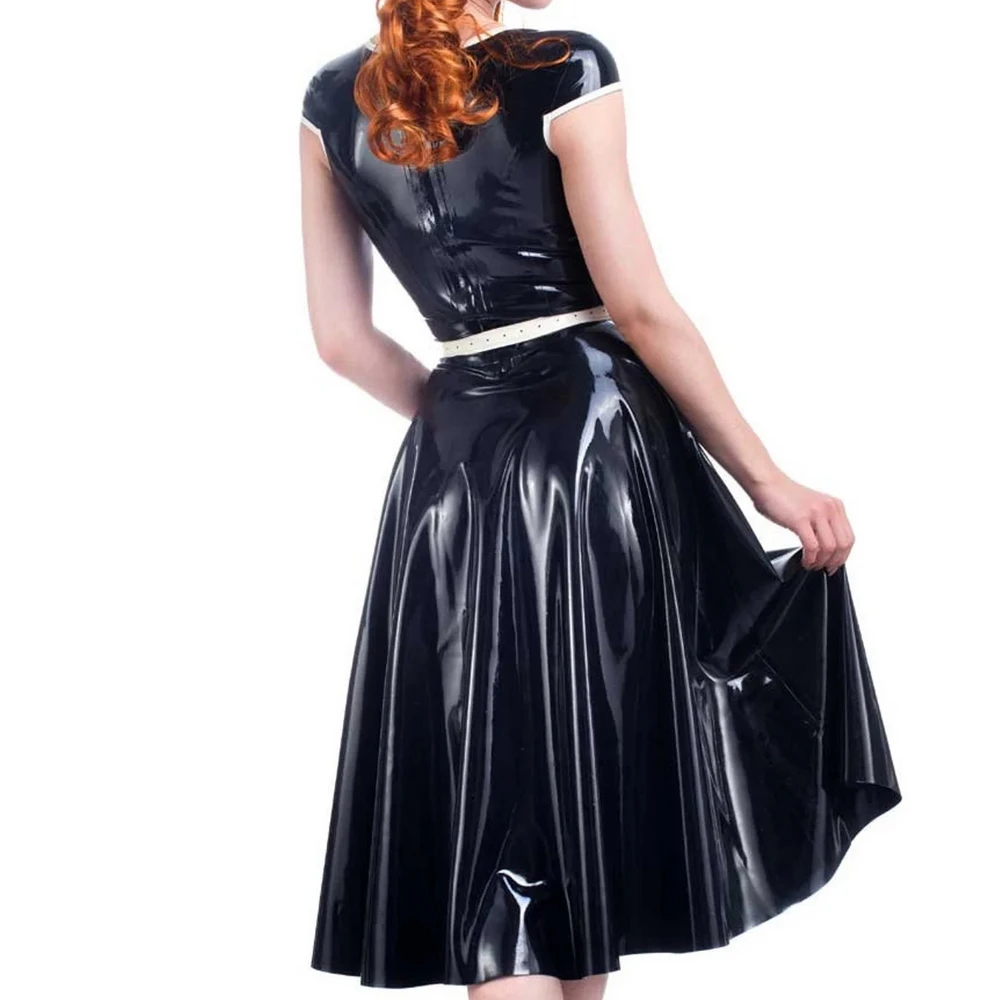 Latex dress Rubber  Gummi Red and silver stitched Jumpsuit  role play party hand customized 0.4mm XS-XXL daily