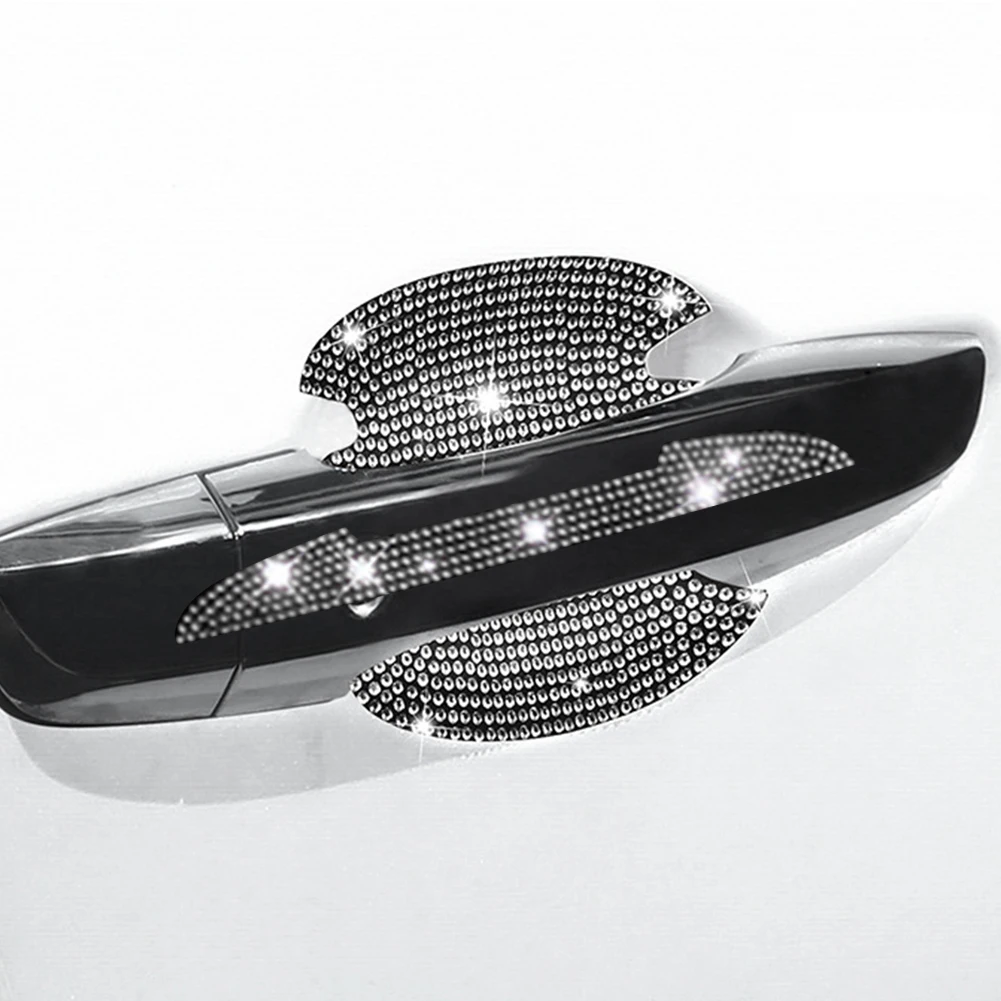 8pcs Bling Car Kit Car Door Handle Protector Shiny Rhinestones Scratch-Resistant Stickers Door Cup Handle Protective Film