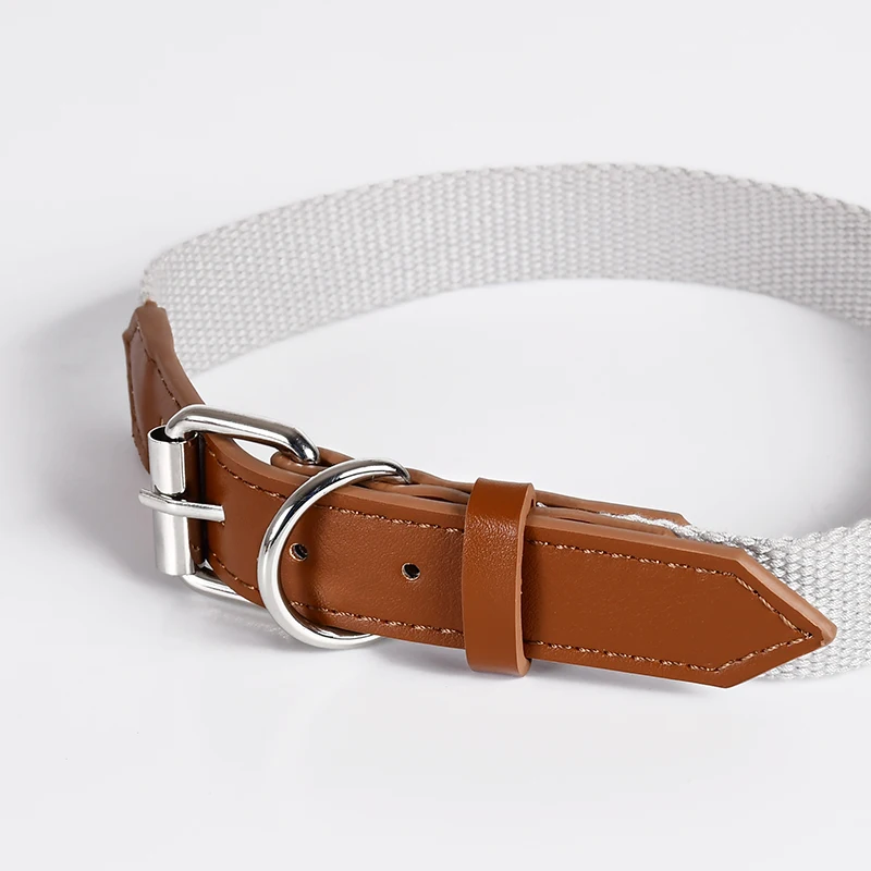 Customized Logo New Designer Personalized ECO Handmade Luxury Braided Nylon Ribbon Vegan Pu Leather Pet Leads Dog Leash Collar