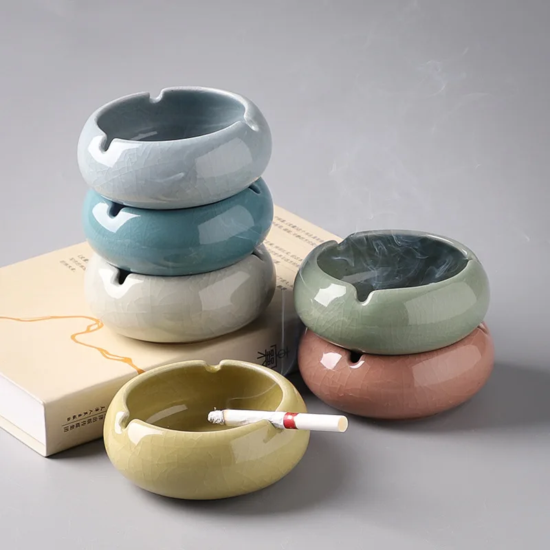 New Design Blue Brown Grey Color Elegant Support OEM ODM Ceramic Ashtray