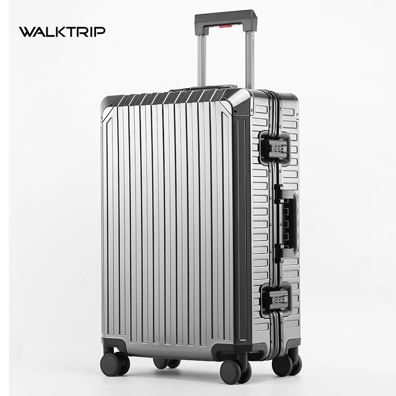 Walktrip All Aluminum Hot Selling Magnesium Alloy Luggage Large Capacity Aluminum Frame Pure Metal Suitcases Luggage,Silver