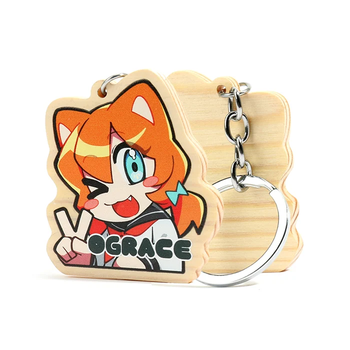 Vograce Custom Printing Wood Cute Animal Keychains Wooden