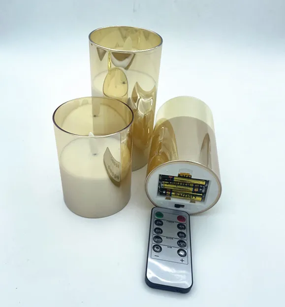 hot selling high quality flameless led candle grey gold glass pillar candles