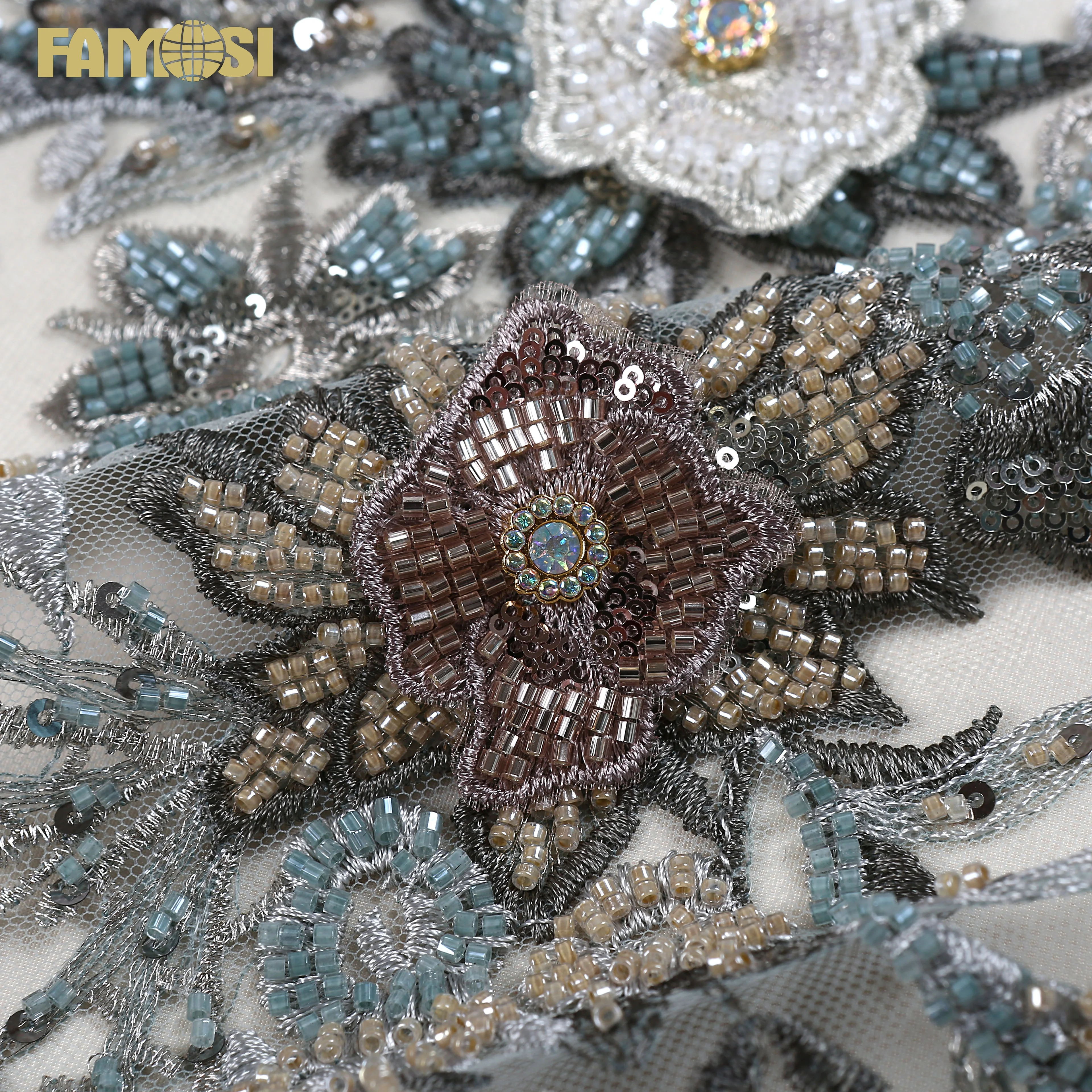 Хорошая цена, Высококачественная вышивка, тюль, 3d Цветочная аппликация с камнями, бусинами, кружевная ткань для свадьбы