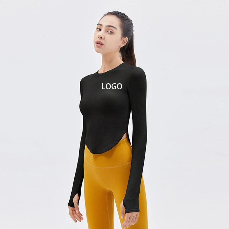 Women Long Sleeve Round Neck T-Shirt Spring and Autumn New Irregular Hem Slim Casual Top Girl Bottom T-Shirts