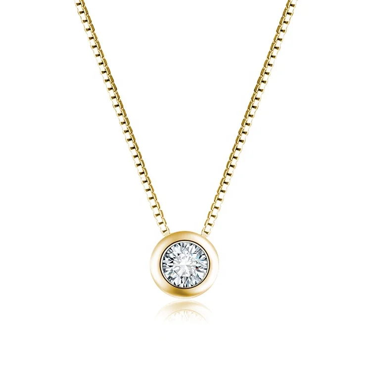 POLIVA Jewelry Silver Women Jewellery Necklace Sterling 925 Gold Plated Cz Simulated Diamond Bezel-Set Solitaire Choker Necklace