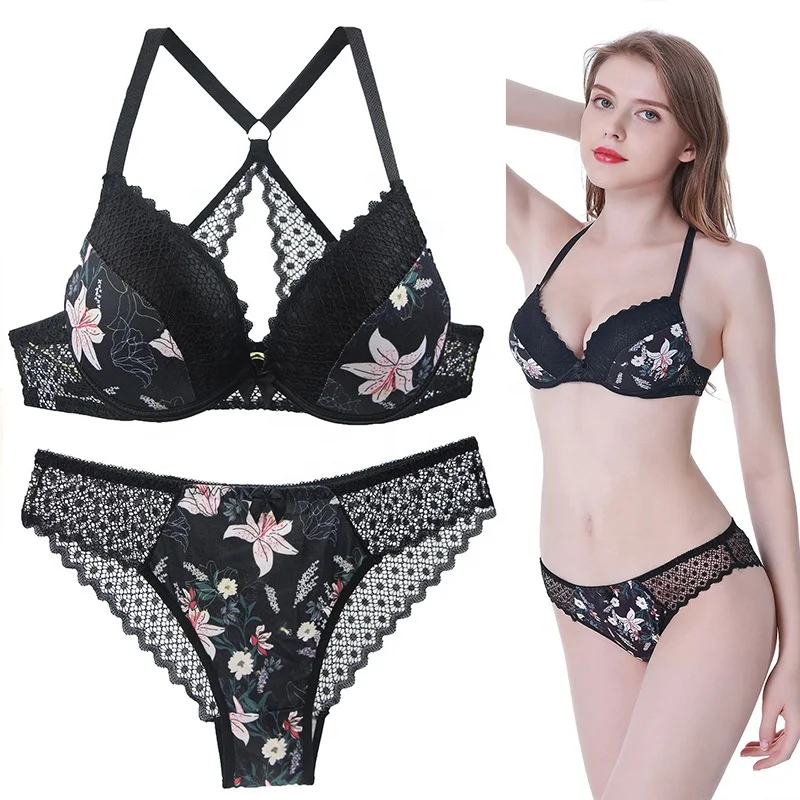 
Europe And America New Plus Size Bra Panty Sets Beautiful Back Bra Set Printing Lace Underwear Set 