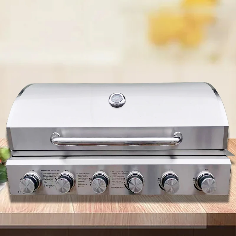 Factory Price Kitchen Equipment 6 Burners Stainless Steel Built In Tabletop BBQ Grill