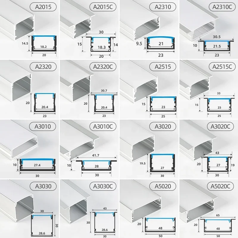 Custom 17*7mm Aluminium Profile for LED Strip Light Square Recessed LED Channel Surface Mounting Anodized White Black Diffuser