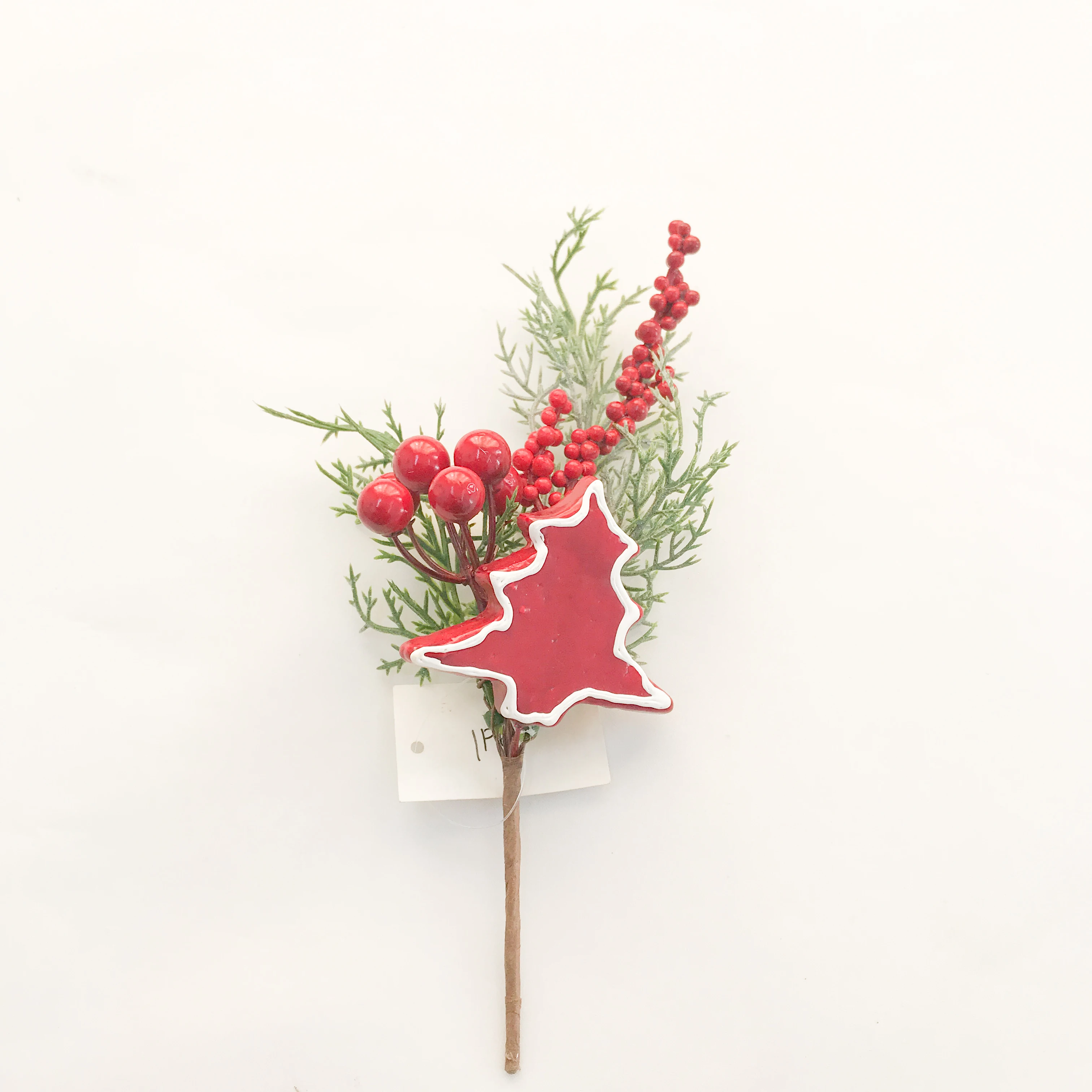 Artificial berries holly branch Christmas tree wood carving decoration Christmas floral Spray wholesale