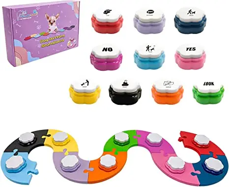 RIBOSY Set of 10 Colors Small Size Dog Training Buttons for Communication,Talking Training Buzzer Dog Voice Recordable Button