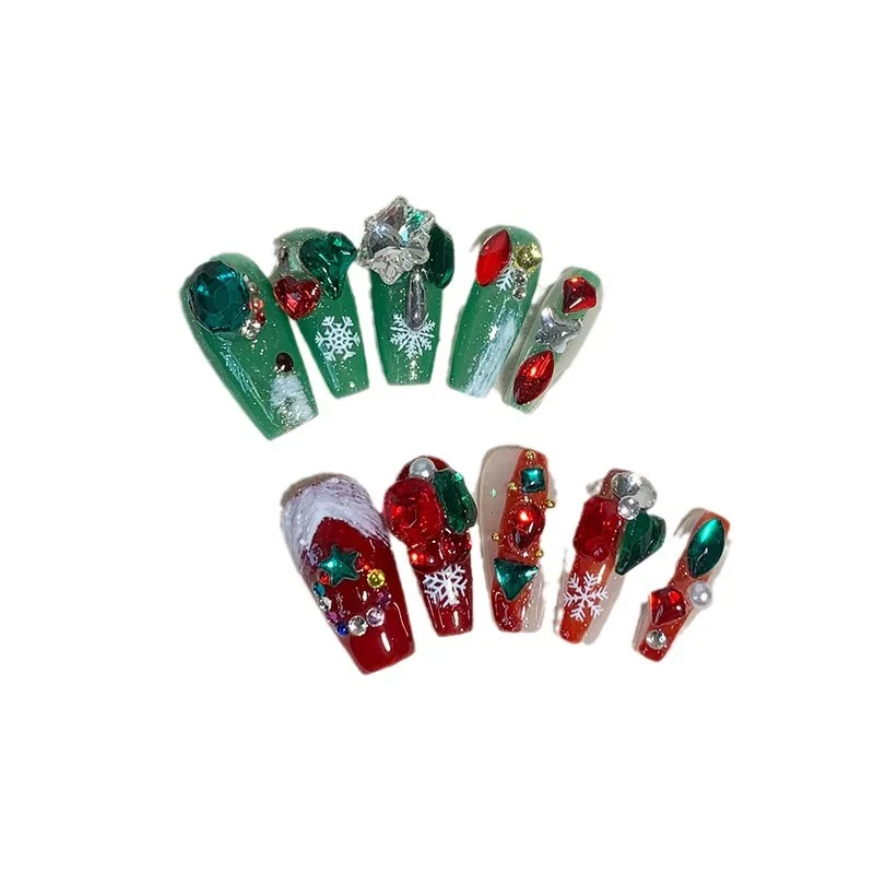 Wholesale Supplier False Nails Creative Sweet Cool Style Mandarin Christmas AB Nail Art Designs Cute Christmas Glue-on Nails