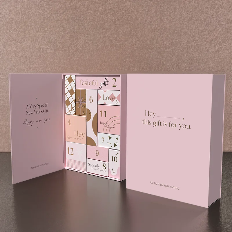 Custom Advent Calendar Cosmetic Gift Box Paper Box Luxury Pink Advent Calendar Box 12 Days