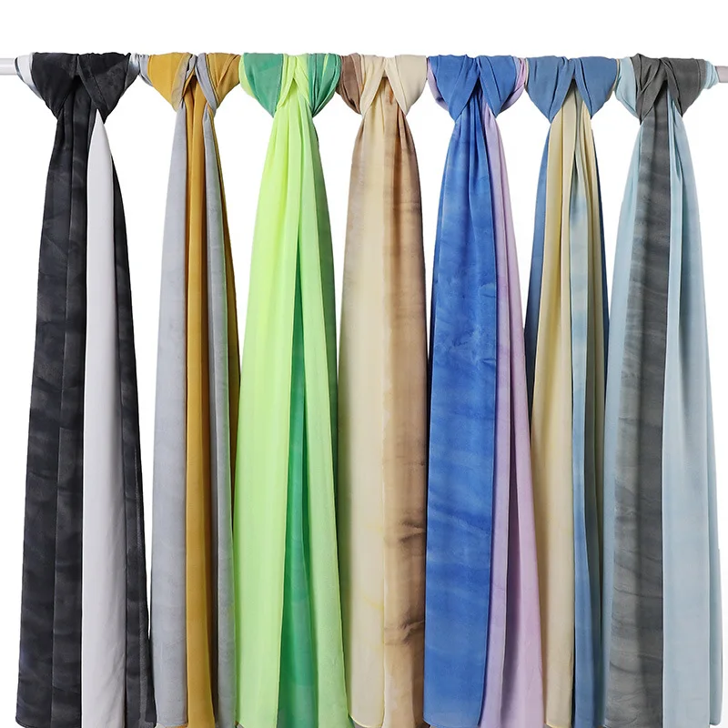 
Malaysia Dichromatic Gradient Pearl Chiffon Hijab Fashion Women Muslim Colorful Chiffon Hijab Scarf 