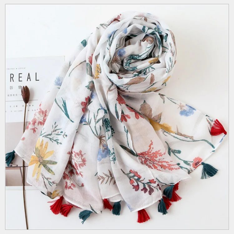180*90cm Romantic Cotton And Linen Printed Hijab Scarf Autumn And Summer Shawl