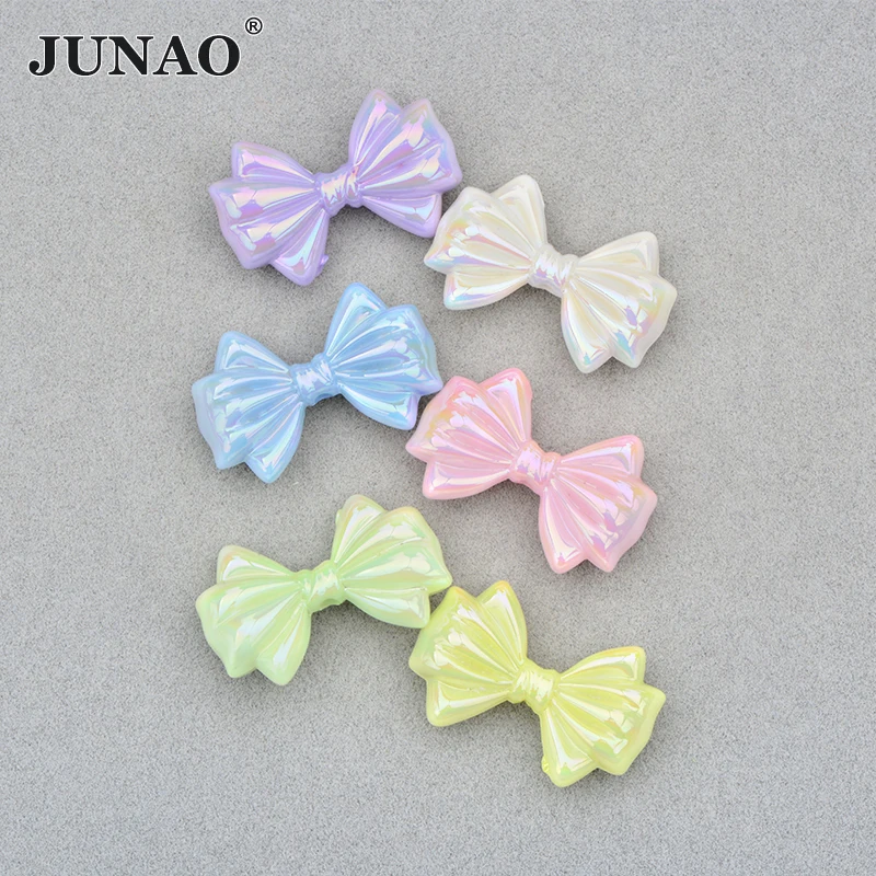 JUNAO Top Quality Colorful Bowknot Cabochon Headwear Jewelry 100pcs Resin Bow Beads Necklace Sewing Beads Wholesale For Children