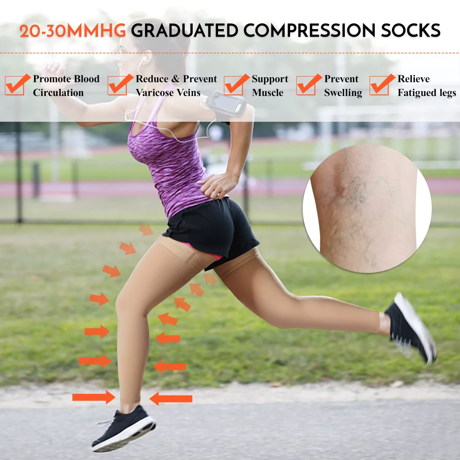 Relieve varicose veins and swollen legs stretch stockings 15-20 mmhg medical varicosity elastic thigh high compression socks