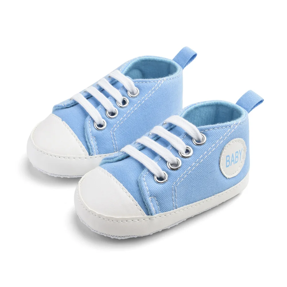 Wholesale designer unisex 1 year first steps newborn prewalker soft sole casual walking baby canvas shoes 2021