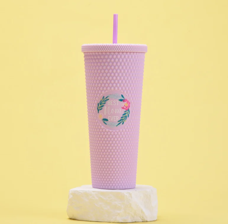 New Design Large Capacity Customized Durian Cup Stainless Steel Double Wall Thermos Flask With Layer Plastic Straw