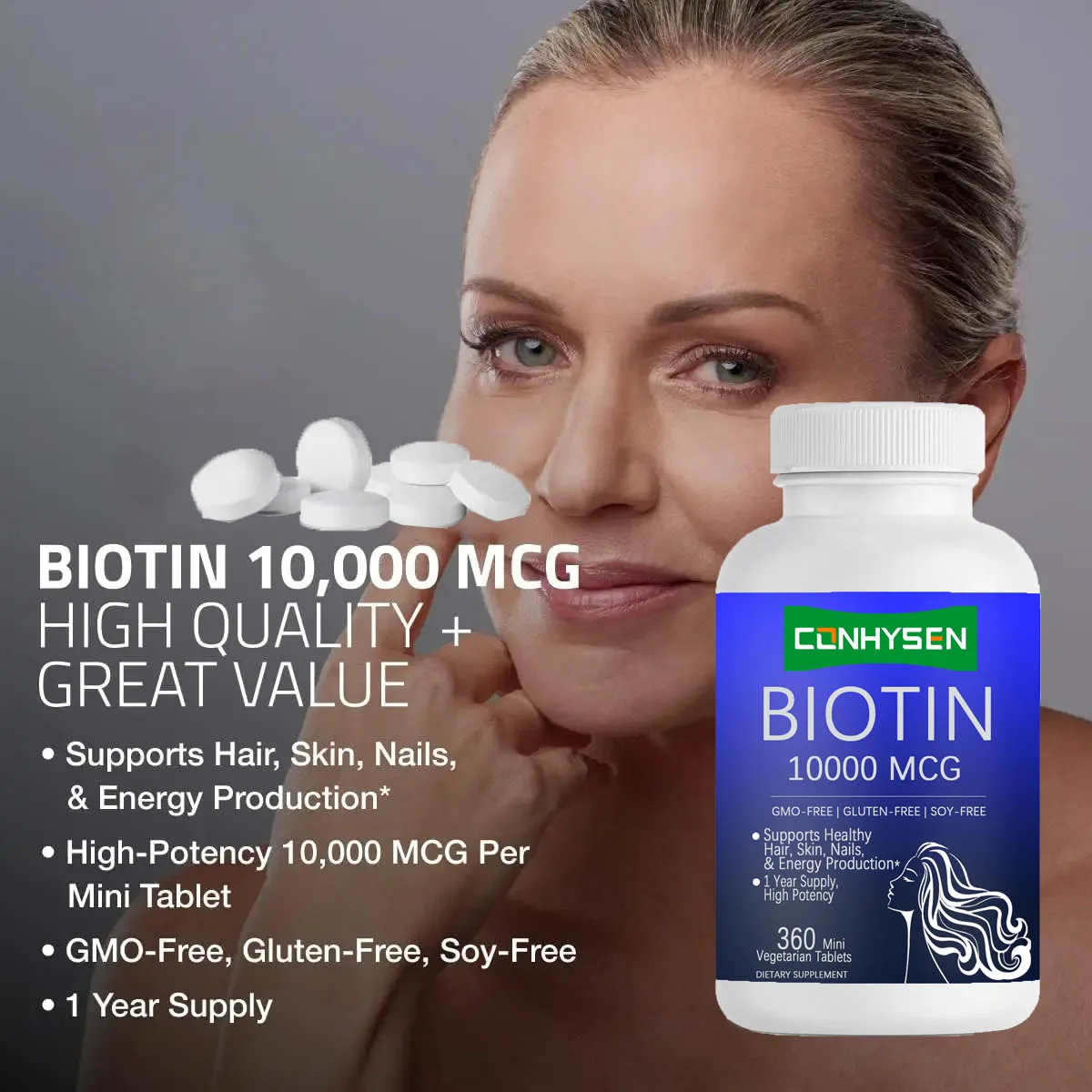 Biotin Tablets OEM Anti Hair Loss Tablets Thick Hair Growth Vitamins DHT Blocker Biotin Supplements for Adults
