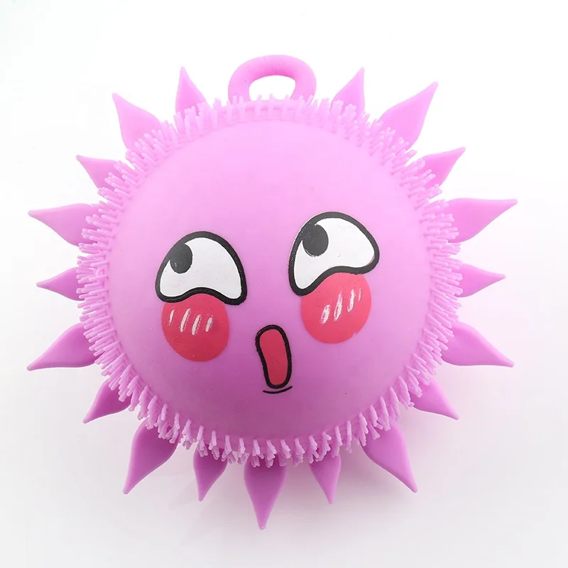 Yiwu Superstar The best factory hot sales TPR Sun Designed Puffer Ball, stress squeeze toy light up animal puffer ball for kid