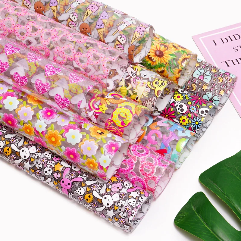 30CM*120CM 2024 Latest Design Sunflower Heart Pattern Vinyl Transparent PVC Synthetic Leather For Handbag