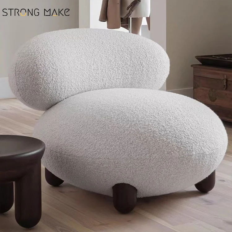Nordic Style Modern Luxury Nordic White Leisure Relax Living Room Boucle Accent Chair Set Lounge Chair With Ottoman