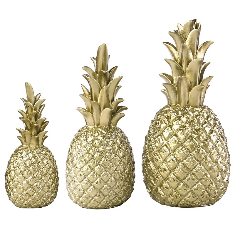 Luxury Resin Decorative Pineapple Shape Golden Decor Home Decor Statue Accent Figurine For Living Room Bedroom Office Kitchen