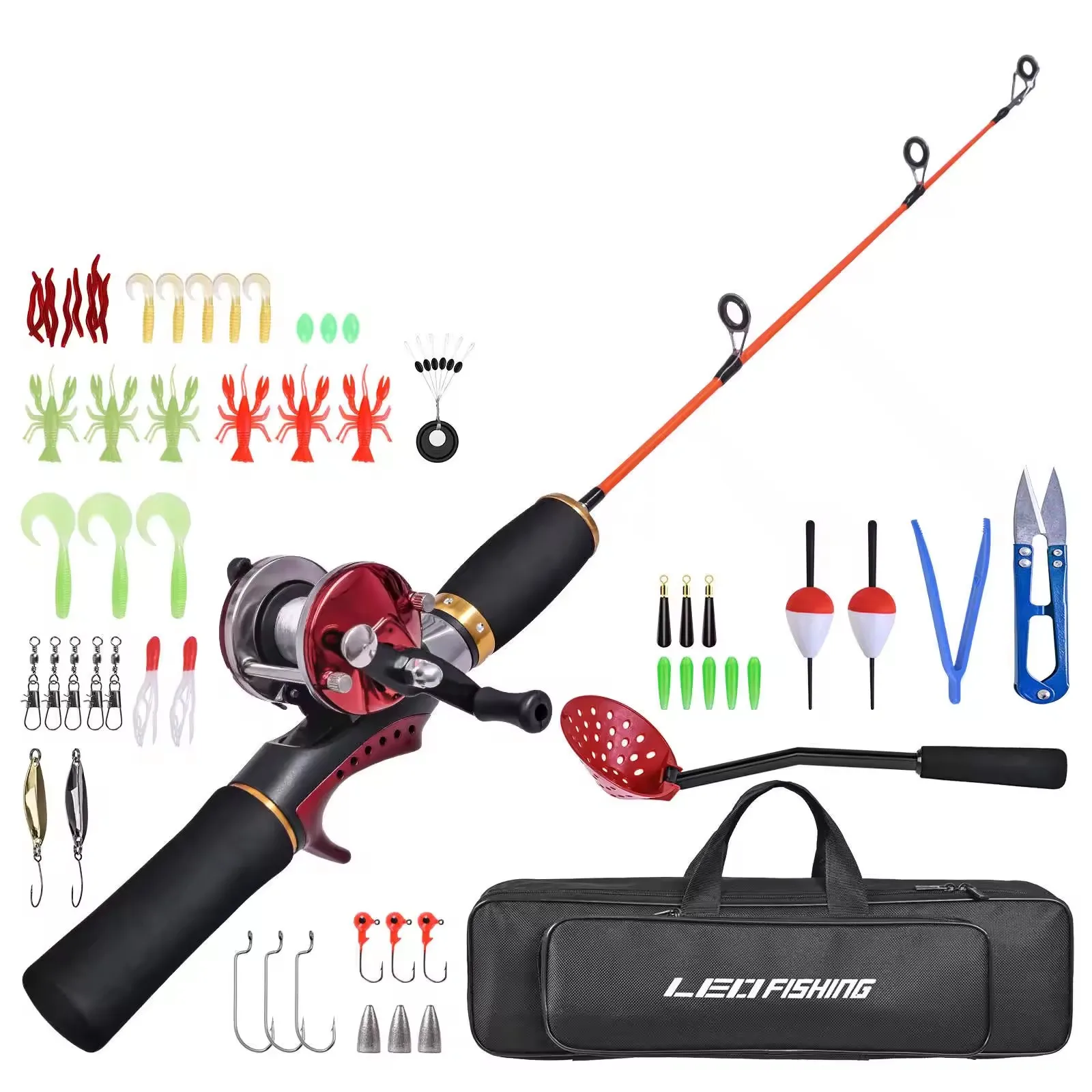 Wholesale 50cm red ice fishing rod suit, hard drum wheel bait suit raft fishing gear