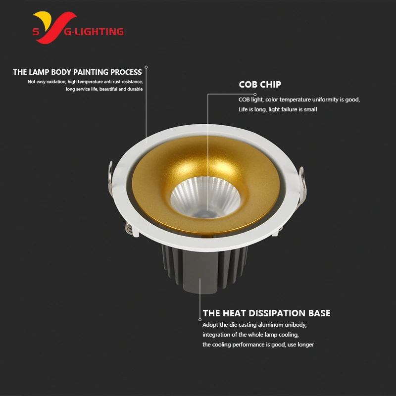 Household LED downlight embedded deep anti glare no main lighting living room wall washing light cob spotlight