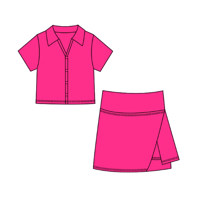 Cute Girls Yoga Workout Clothes Set Low Moq Button Top Skort Two Pieces Wear Fashion Children Tennis Golf Gym Sportswear