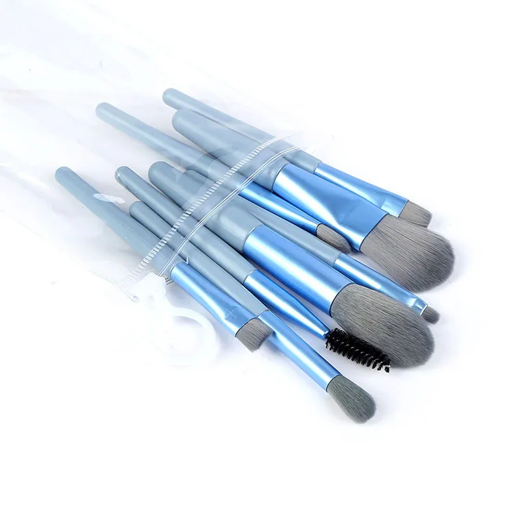 Super Promotions Portable 8 pcs Mini Plastic Handle Portable Makeup Brushes Custom Logo Matte Travel Makeup Brush Set