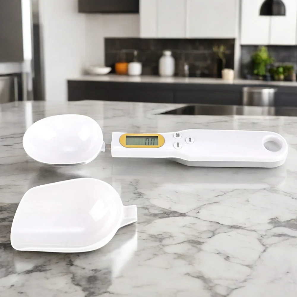Kitchen-Grade White Digital Measuring Spoon Scale for Food Industry Converts Grams to Ounces with LCD Display