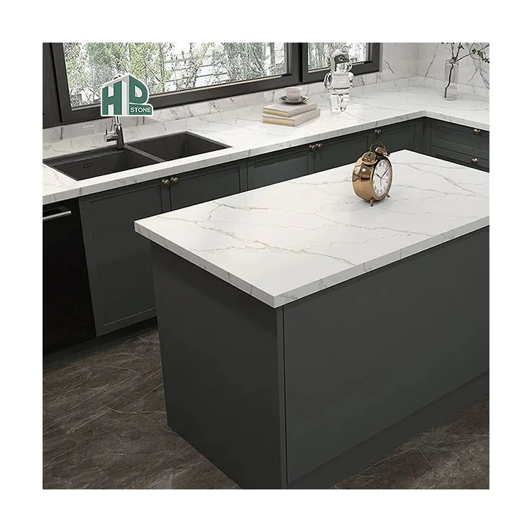 China factory solid surface bathroom countertops fantasy Calacatta grey vein artificial quartz kitchen countertop