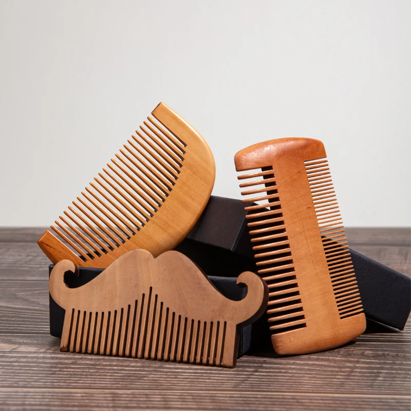 Custom Logo Barber beard comb manufacturer Wide Tooth anti static double sided sandalwood wooden beard comb