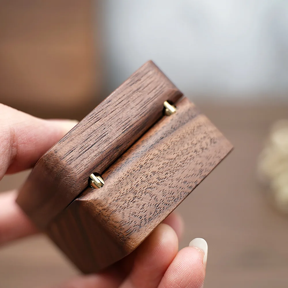 custom high quality Square Solid Wood wedding ring storage Box walnut wooden ring box with 3 slots